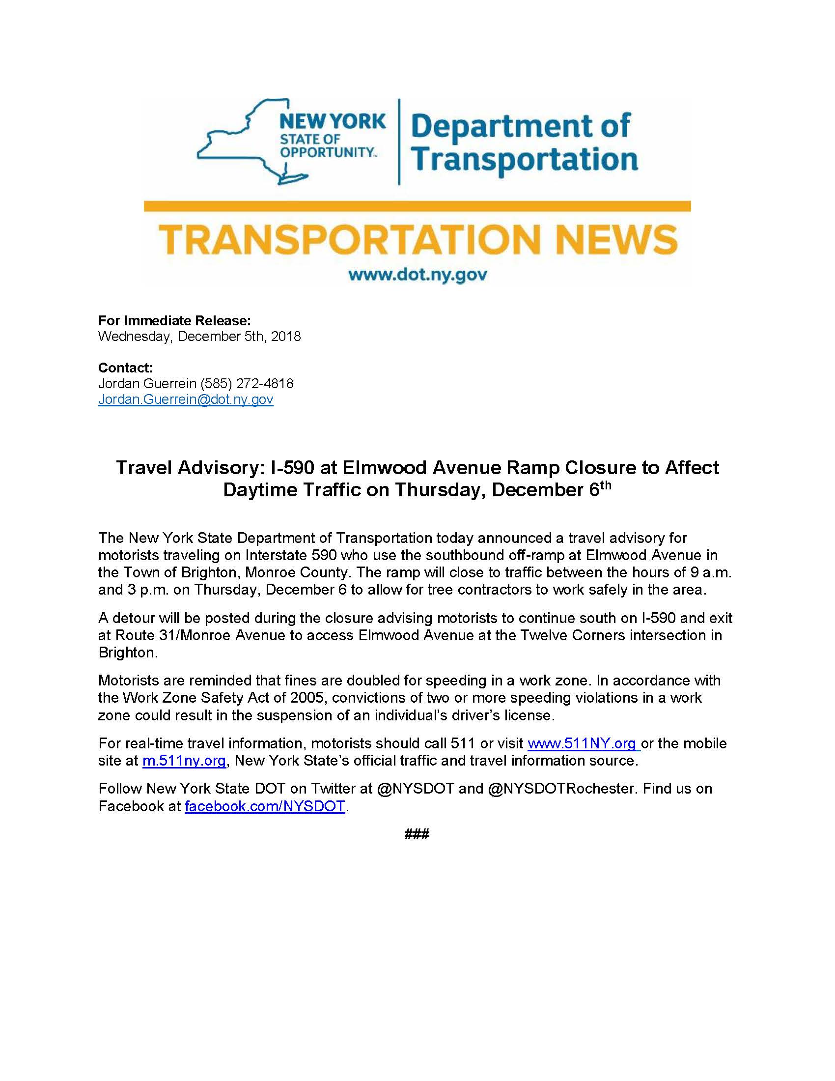 12-5 I-590S at Elmwood Traffic notice